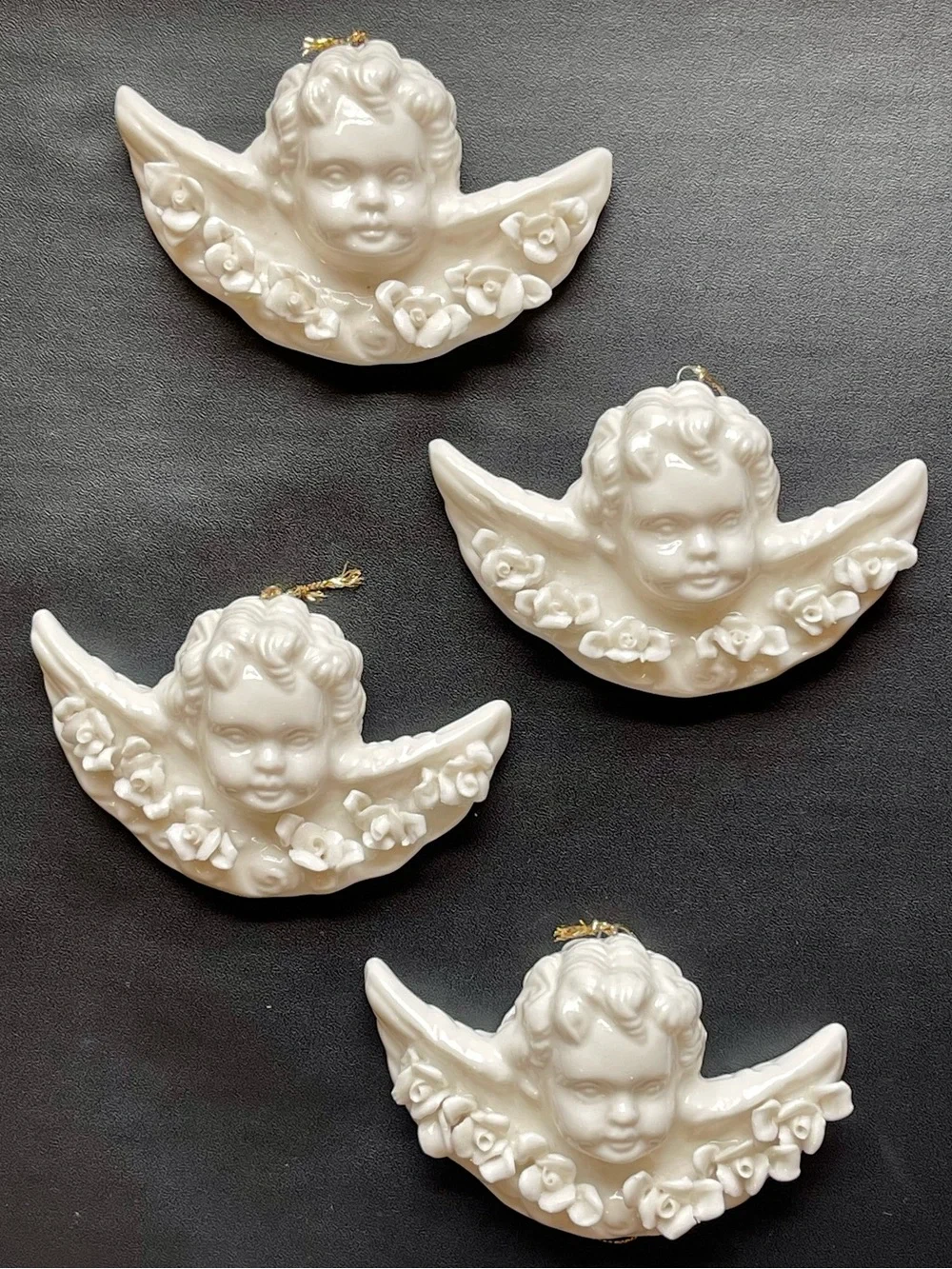 Set of 4 Cherub Ornaments-Glazed Porcelain